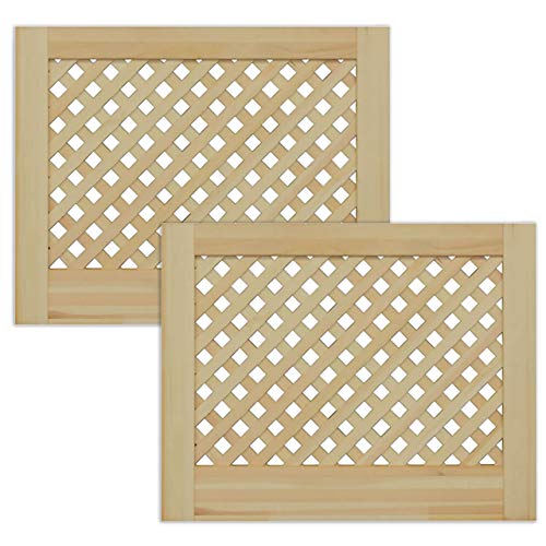 Gittertür Holztür natur 39,5 x 49,4 cm Schranktür Raumteiler Schiebetür für Regale, Schränke, Möbel | Kiefer Holz unbehandelt | Doppel-Paket 2-er Pack