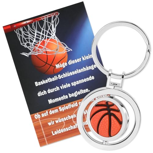 DPKOW Drehbarer Basketball Schlüsselanhänger mit Karte, 3D Basketball Geschenke Jungen Männer, Sportfan Schlüsselketten Basketball Sachen Zubehör, Geburtstagsgeschenke Jungen Männer