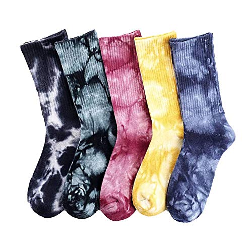 Bunte Baumwoll-Socken für Damen, Batik-Farbe, weiche Crew-Socken, Damen, Regenbogenfarben Gr. Einheitsgröße, 5 Stück