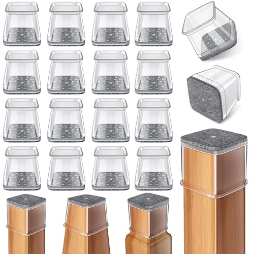 Stuhlbeinkappen Eckig,24 Stück Stuhlbeinschoner Silikon Transparent mit Filz, Filzgleiter für Stühle, Schutzkappen für Stuhlbeine für Hartholzböden(Fit:27-40mm)