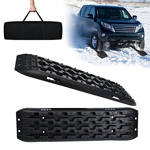 NAIZY 2x Sandbleche Offroad Traktionsmatte Kunstoff Anfahrhilfe Recovery Board Tracks mit Aufbewahrungstasche Traktionsband Max. 10T Last, PKW LKW Traktionsplatten, Schwarz