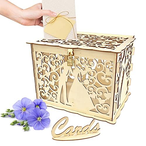 THATSARD Hochzeit Kartenbox Holz Geschenkkartenbox Wedding mit Schloss für Hochzeit Geburtstag Babyparty