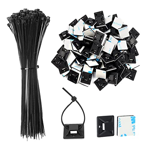 200 Stück Klebesockel für Kabelbinder Schwarz, JatilEr Kabelbinder Halter Selbstklebende Basishalter Kabelklemme Set mit Mehrzweck-Kabelbinder (Kabelbinder Länge 150mm, Kabelbinderhalter Breite 18 mm)