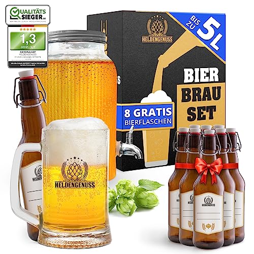 Heldengenuss - Bierbrauset Helles - 5L Bier - [Echtes Brauerlebnis] - Bier brauen Set Mit Videoanleitung - Bier Geschenke für Männer