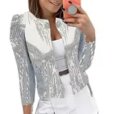 Pailletten Blazer Damen Cardigan Jacke Langarm Glitzer Bomberjacke Party Club Jacke Pailletten-Blazer Damen Tailliert Anzugjacke Glitzer Tops Kurz Oberteile Blazer Glitzer Outfits Streetwear