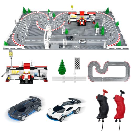 UNIKONIO Slot Cars Rennstrecken-Sets, Autorennbahn Rennbahn mit 2 Controllern 2 Autos, einstellbare Geschwindigkeit, 1:87 Block Building Car Race, Weihnachts Halloween Geschenkautospielzeug - 07