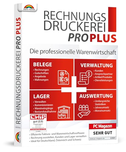 Rechnungsdruckerei 2024 PRO PLUS - professionelle Warenwirtschaft - Rechnungen, Angebote, Kunden und Artikelverwaltung, Auswertungen