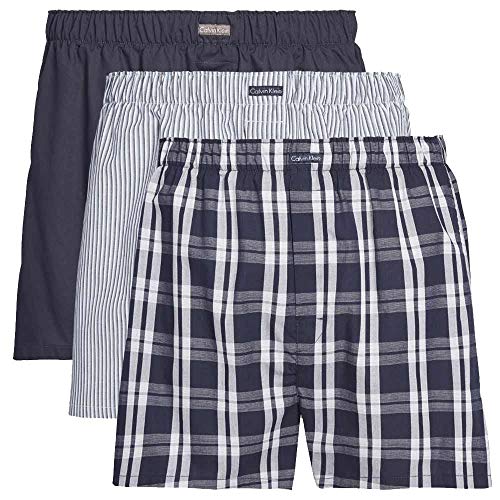 Calvin Klein Herren 3er Pack Boxershorts Lang, Mehrfarbig (Tide/Morgan Plaid/Montague Stripe), S