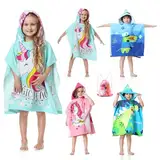 Mokani Badeponcho Kinder mit Kapuze, Mikrofaser Handtuch Poncho Kinder mit Kordelzugbeutel, Weich und SaugfäHig Strandtuch Badetuch Badehandtuch Kinder füR MäDchen, Jungen (Kinderhöhe: 85-110 cm)