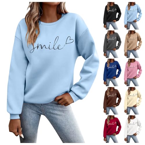 Pullover Damen Sweatshirt Briefe Drucken Langarm Rundhals Pulli Herbst Winter Frauen Buchstaben Druck Locker Casual Oberteil Sport Streetwear Sweatshirts ohne Kapuze Bluse Tops Frauen Sweatshirt