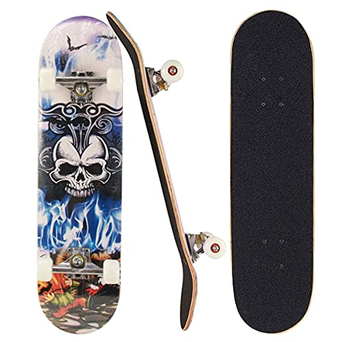 Sumeber Skateboard für Anfänger 31 x 8 Zoll Komplettboard mit ABEC-7 Kugellager Double Kick Skateboards Geburtstagsgeschenk für Kinder Teenager und Erwachsene (König Schädel)