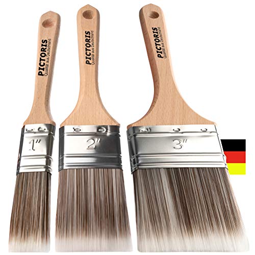 PICTORIS Lackierpinsel 3er Set | Made in Germany | Kein Borstenverlust | Perfekt zum Streichen mit Wandfarbe & Lack | 3 handgefertigte Malerpinsel/Lackpinsel für Profis