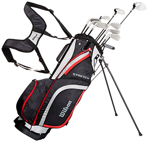 Wilson Anfänger-Amazon Exclusive Komplettsatz, 10 Golfschläger mit Carrybag, Herren, Linkshand, Stretch XL, schwarz/grau/rot, WGG157553