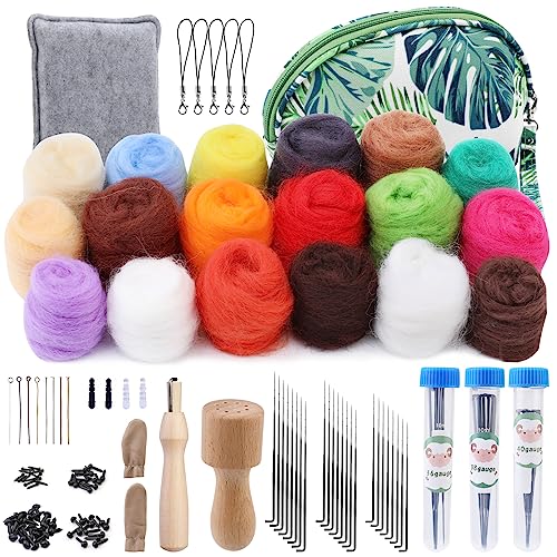 KAMAIKA Nadelfilz Set, 18 Farben Filzwolle Nadelfilzen Starter Kit Mit Filznadeln Zum Trockenfilzen Filzwolle Roving Filzwerkzeugen Für Anfänger Filzwolle Nassfilzen Filzwolle DIY Handwerk