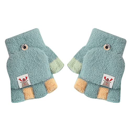 QWUVEDS Kinder Winterhandschuhe Kinder dehnbare warme Handschuhe Jungen oder Mädchen Strickhandschuhe Handschuhe Damen Winter Warm Gefüttert (Green, One Size)