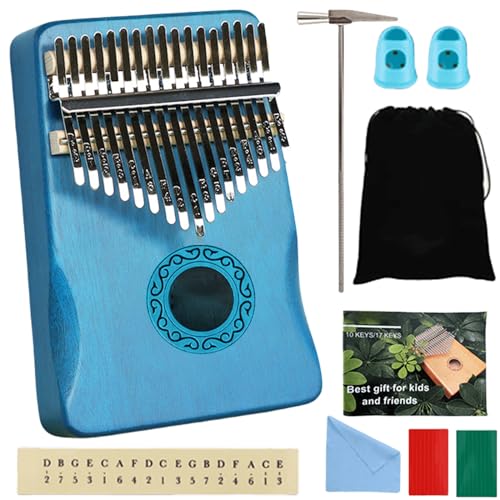 17 Schlüssel Kalimba Instrument, Kalimba Daumenklavier mit Lernpaket, Kalimba, Holz Finger-Klavier, musikinstrumente kinder, Kalimba thumb piano für Kinder, Erwachsene (Blua)