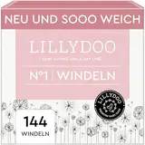 LILLYDOO hautfreundliche Baby Windeln - Größe 1 (2-5 kg), Monatsbox (144 Stück), Sicherer Auslaufschutz, Weich, Ohne Parfüme & Lotionen für empfindliche Haut, Dermatologisch getestet