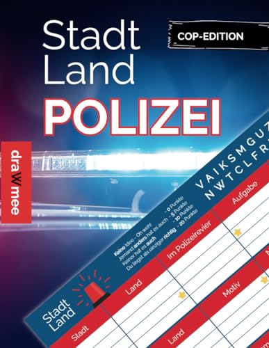 Stadt Land Polizei - Quiz Geschenk für Polizisten: Spielblock mit 35 Blatt Din-A4 (Seiten zum Ausschneiden)