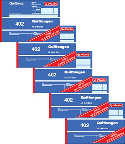 Herlitz Quittungsblock 402, selbstdurchschreibend, A6 quer, 2 x 40 Blatt (5 Stück)