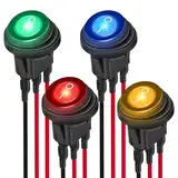 EEEKit 4 Stück Wasserdichter runde Kippschalter, 12V 20A SPST 3Pins Lichter Wippschalter und 4 Farben LED Schalter mit 20 CM Vorverdrahtet für Boot, Auto, LKW, Wohnmobil, Haushaltsgeräte