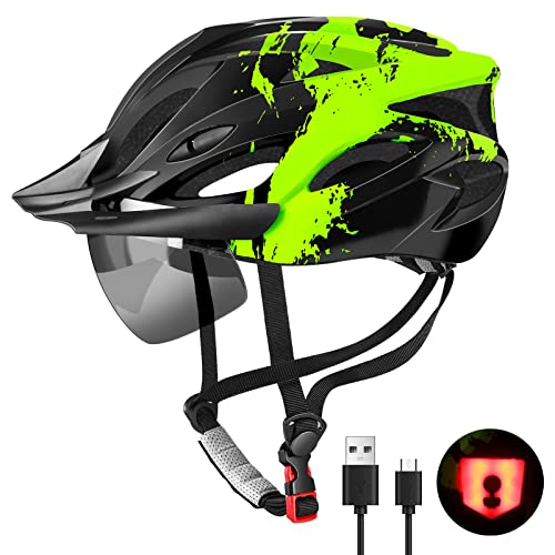 RaMokey Fahrradhelm Erwachsene mit Licht,Radhelm, Cityhelm Urban Fahrradhelm für Herren Damen mit Abnehmbarer Magnetische Schutzbrille Visier, Fahrrad Helm mit 18 Belüftungskanäle57-62cm (Geen+Black)