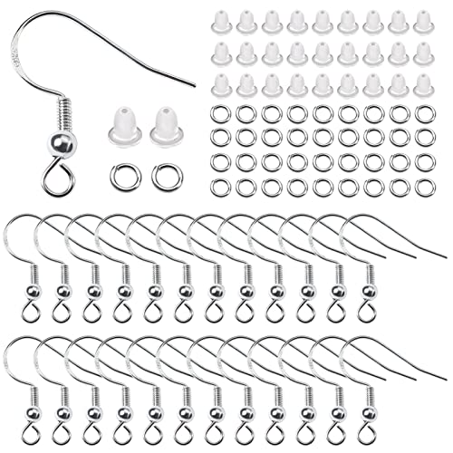 TOAOB 300 Stück 18 x 19 mm Silber Ohrringe Selber Machen Set mit 925 Versilbert Silber Ohrhaken Ohrring Verschlüsse und 4 mm Biegeringe Schmuck Basteln Zubehör für DIY Ohrhänger