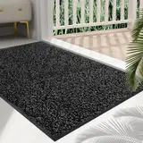 Mibao Fußmatte für Innen & Außen, 51x81cm Schwarz Grau, Dauerhaft Waschbar, Schmutzfangmatte rutschfest für Eingangsbereich, Türmatte mit Naturkautschukrücken
