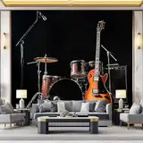 Vlies Fototapete Einfache Musikinstrumente 200 x 140 cm, Foto Tapete Schlafzimmer Wohnzimmer Vliestapete Wandtapete Motivtapeten 3d Effekt Wand Dekoration, Schwarz