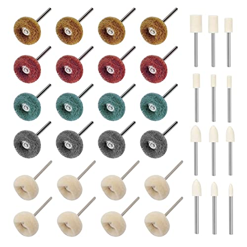 Wollfilz Scheuerschwamm Polierscheiben Set, 36pcs mit 3mm Schaft, Rotationswerkzeuge Elektrowerkzeug Zubehör Polierset, Schleifen Staubwischen und Polieren für Schmuck Glas Metall Holz