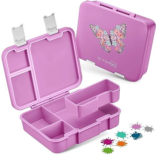 My Vesperbox – Jin - Bento Box Kinder - Lunchbox - extrem robust – Brotdose – Brotbox ideal für Kindergarten und Schule (Rosa - Schmetterling)