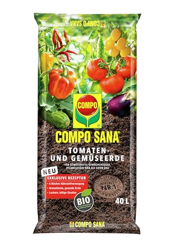 COMPO SANA® Tomaten- und Gemüseerde mit 6 Wochen Dünger für Tomaten und weitere stark zehrende Gemüsesorten 40 L