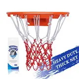 EMEKIAN Sport-Basketballnetz, Strapazierfähiges Polyester-Ersatz-Basketballnetz für Allwetter drinnen/draußen, 12 Schlaufen für professionelle Standardgröße, Kugel Nadel 1 Stück (Weiß Rot (1 Stück))