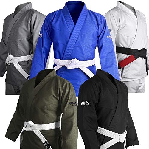 Brazilian Jiu Jitsu Gi BJJ Gi Uniform für Damen und Herren, ultraleicht, vorbehandelt, mit weißem Gürtel. (Militärgrün, A5)