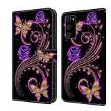 Rnrieyta Miagon Kickstand Flip PU Leder Schutzhülle für Oppo A78 5G,Bunt Muster Hülle Brieftasche Case Cover Ständer mit Kartenfächer,Lila Gold Schmetterling