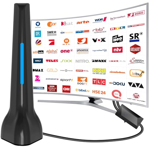 DVB-T/DVB-T2 Antenne mit Verstärker innen,Ermöglicht den Fernempfang digitaler Signale und Wird mit einem 3-Meter-Koaxialkabel geliefert