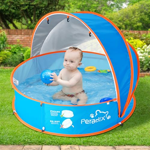 Peradix 4 in 1 Pop Up Strandmuschel mit UV Schutz Bällepool, Baby Zelt Strandzelt mit Moskitonetz,Tragbare Spielzelt Bällebad Sonnenschutz Sommer Planschbecken für Jahre,Bule