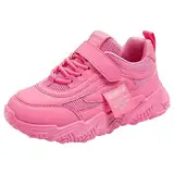 Sportschuhe Mädchen Kinderschuhe Sneaker Modische Vier-Jahreszeiten-Kinder-Sneaker für Mädchen, flach, Dicker Boden, rutschfest, leicht, Mesh-Obermaterial, Outdoor-Sport & (Hot Pink, 27 Toddler)