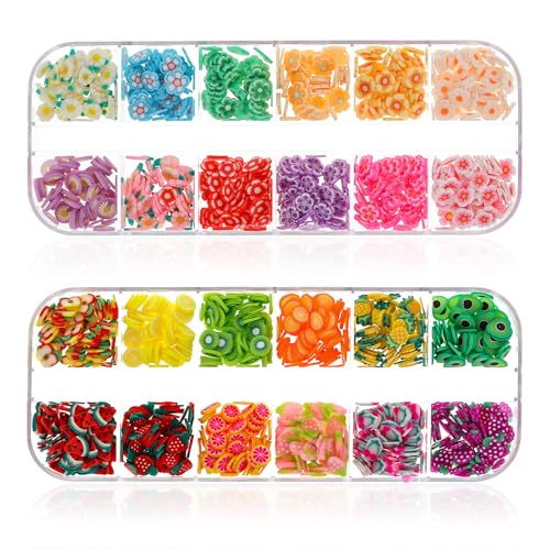 simarro 1000 Stk Nagel Obst Scheiben, Nagelkunst Fruchtscheiben Charms Cute Obst-Blumen Charms Mixed Set Mini 3D Obstscheibe Nail Art zum Nagelkunst Handy Deko DIY Schleimbasteln Ornament Scrapbooking