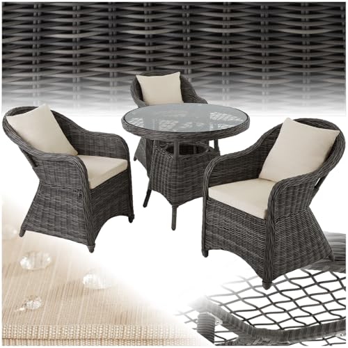 tectake® Aluminium Polyrattan Gartenlounge Sitzgruppe, Gartenmöbel Set mit weichen Sitzpolstern, wetterfest, Natur nachempfundenes Polyrattan, Rattan Lounge für Garten, Terrasse und Balkon - grau