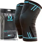 AGILE NOW® Kniebandage 2er Set Premium stabilisiert & schützt die Gelenke bei jeder Bewegung, Knie Bandage für Damen & Herren, rutschfeste & atmungsaktive Knee Pads, für jede Sportart (L | Blau)