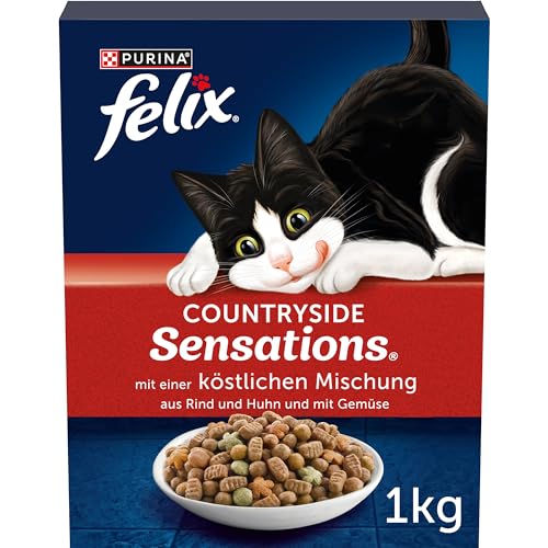 FELIX Countryside Sensations Katzenfutter trocken, mit Rind und Huhn, 1er Pack (1 x 1kg)