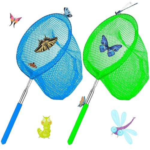 2 Stück Teleskop Fischernetz Teichnetz Ausziehbar Schmetterlingsnetz für Kinder,Natur Wissenschaft Exploration Werkzeug Fangen von Insekten, kleinen Fischen, Outdoor, Strand,Garten Aktivitäten