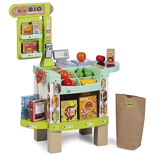 Chicos - Bio-Supermarkt mit Sounds und 20 Zubehörteilen: Obst, Gemüse, Kreditkarten zum Bezahlen, EIN Telefon und 47 Münzen, für Jungen und Mädchen ab 3 Jahren (84110)