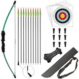 HANSPY Bogen und Pfeil Kinder Set Jugendbogenset Teens Kinderbogen Recurve Zielscheibe 15lbs Kinder Pfeilbogen Anfänger Jugendliche für die Outdoor-Sportjagd im Hinterhof