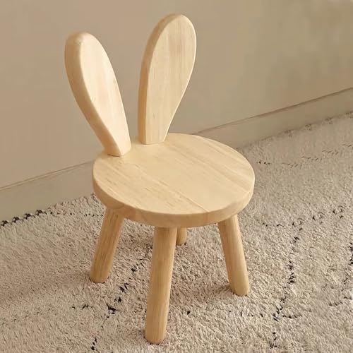 QHENS Kinderstuhl Holz, kinderstuhl ab 1 Jahr Massiv aus Holz, kinderzimmer Kinder Stuhl 25 cm Sitzhöhe mit Hasenohren Rückenlehne und Rutschfesten Aufklebern, Geschenke für Kinder