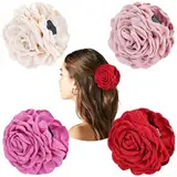 Cinaci 4 Stück Große Rose Blume Haarkrallen Clips mit starkem Halt Blumenbrötchen Hochsteckfrisur Haarspangen Haarspangen Accessoires für Frauen Mädchen