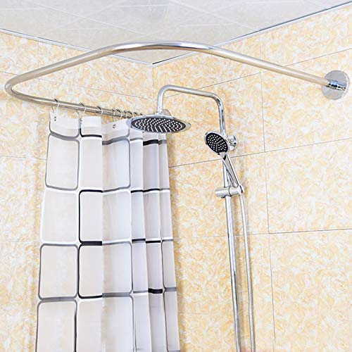 U-Form Duschvorhanghalterung Schieber Duschstange Ausziehbare Teleskopstange 80-130cm Badewanne Duschvorhang Bogenstange aus Edelstahl Universal für Badewanne & Dusche - Silber