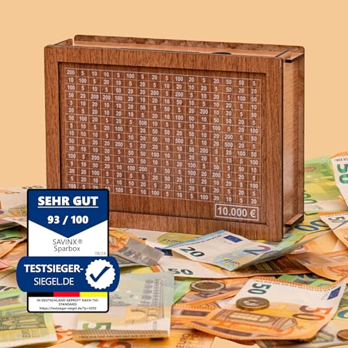 Spardose 10.000€ • SparBox: Das Original (6 Größen) • Wiederverwendbar • mit Zahlen zum ankreuzen • Geschenk für Kinder & Erwachsene • FERTIG MONTIERT