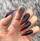 MouyouGlow Press on Nails Long,Stiletto Halloween Schwarz Rot Ombre Gothic Fake Nails mit Nagelkleber,Vampire Blood Black Red Gradient Künstliche Fingernägel