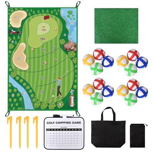 Golf Trainingsmatte Set, Golfspielset mit 16 Golfbällen und Scoreboard, Schlagmatte für Indoor und Outdoor, Golf Spielmatte für Kinder/Erwachsene, Perfekt für Hinterhofspiele und Golftraining zu Haus